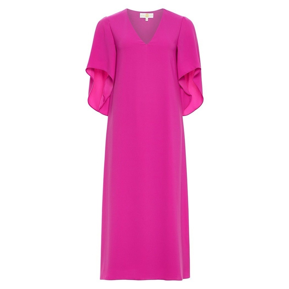 NWT Anna Cate Meredith Midi Dress Womens Size Small Bright Pink Crepe‎ Flowy